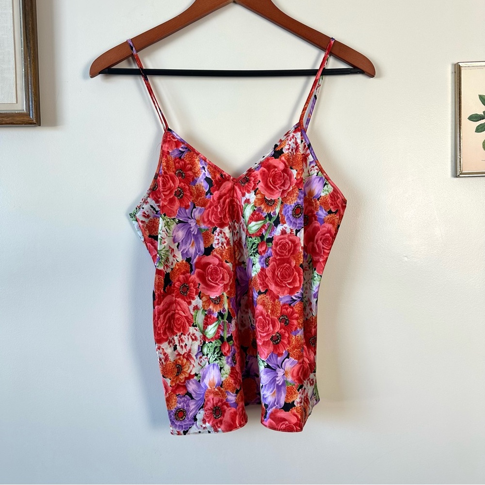 Vintage 1980’s La Vie En Rose Gold Label Satin Floral Top